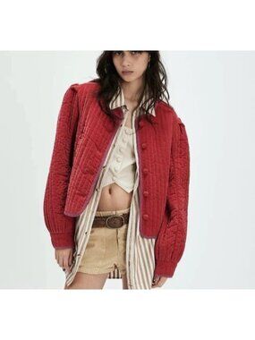 Free People Natalia Quilted Jacket Cottagecore Country Festival Red Womens M